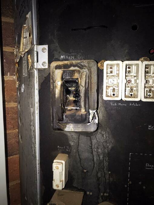 SHORT OUTAGE: The power box was left looking the worse for wear, but it was only a brief setback, according to firies and staff.