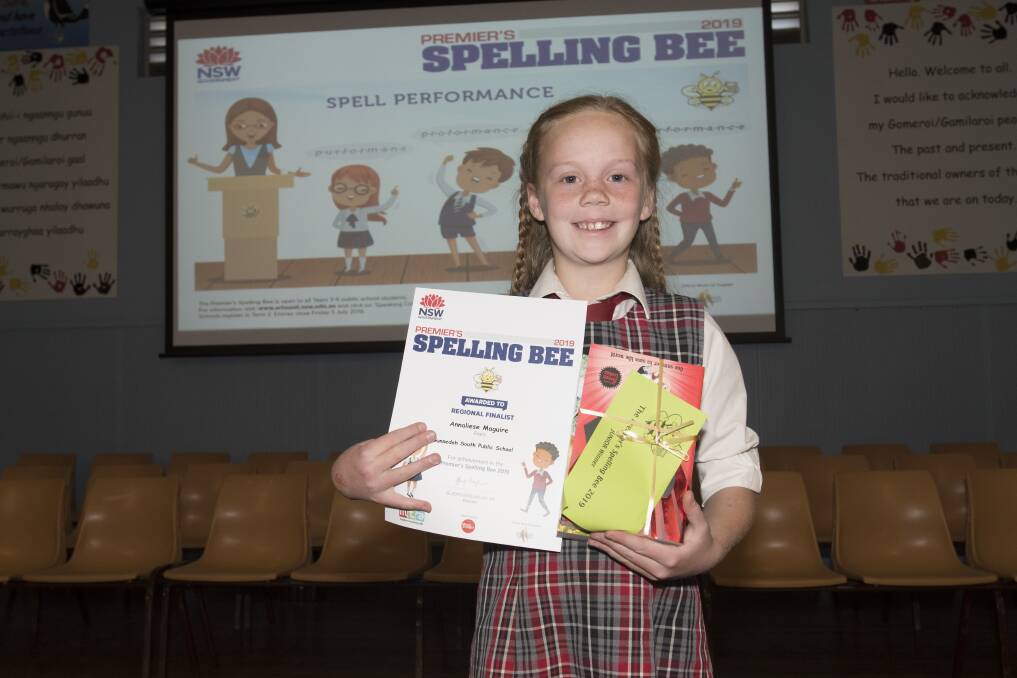 WORD WHIZ: Annaliese Maguire, of Gunnedah South Public School, was the junior winner and will contest the state finals, as will Kane Fletcher from Timbumburi Public School, who was the senior winner. Photo: Peter Hardin 040919PHD015