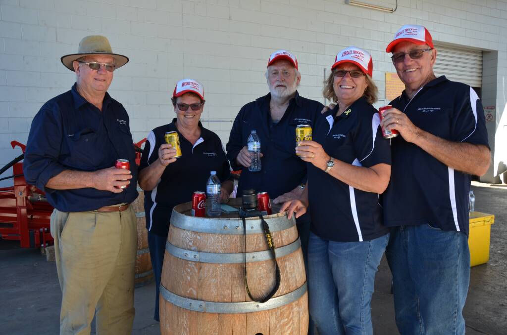 Doing some good: Ken and Barb Groves from Katanning, Mick Bourke from Albany, and Elsie and Graeme Philipps from Rockingham, enjoying a cold drink after arriving in Gunnedah.