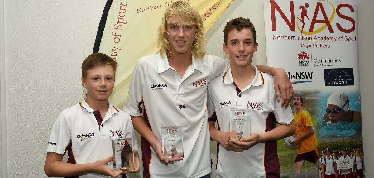 Top claims: Cooper Wilkinson (most dedicated), Logan Dries (coaches award) and Aaron Osmond (most improved) with their NIAS awards.
