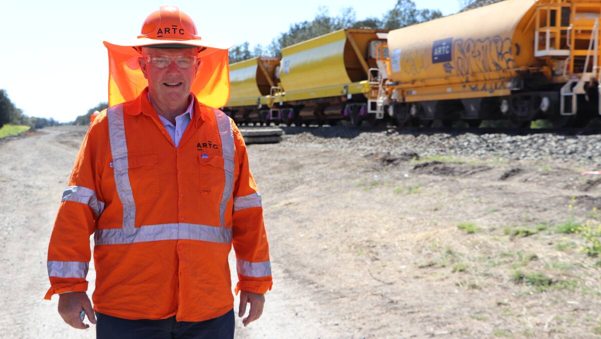 Federal Member for Parkes Mark Coulton at a section of the Inland Rail near Narrabri. The Moree Intermodel Overpass has been scrapped.