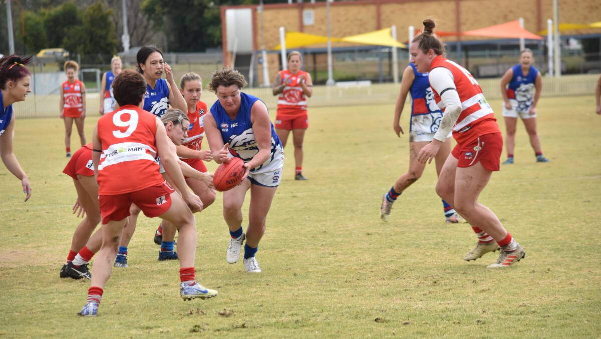 Lauren Robertson in action for the Bulldogs against the Swans two rounds ago. Photo: Ben Jaffrey