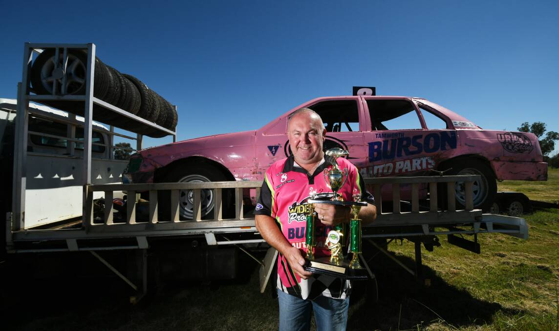 PODIUM: Keith Urquhart with his car and trophy after claiming second place at the Australian Fender Bender Titles. Photo: Gareth Gardner