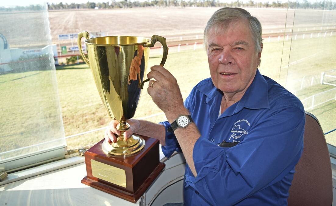 UP FOR GRABS: Gunnedah Jockey Club president Kevin Edmonds with the Gunnedah Gold Cup. Photo: Ben Jaffrey