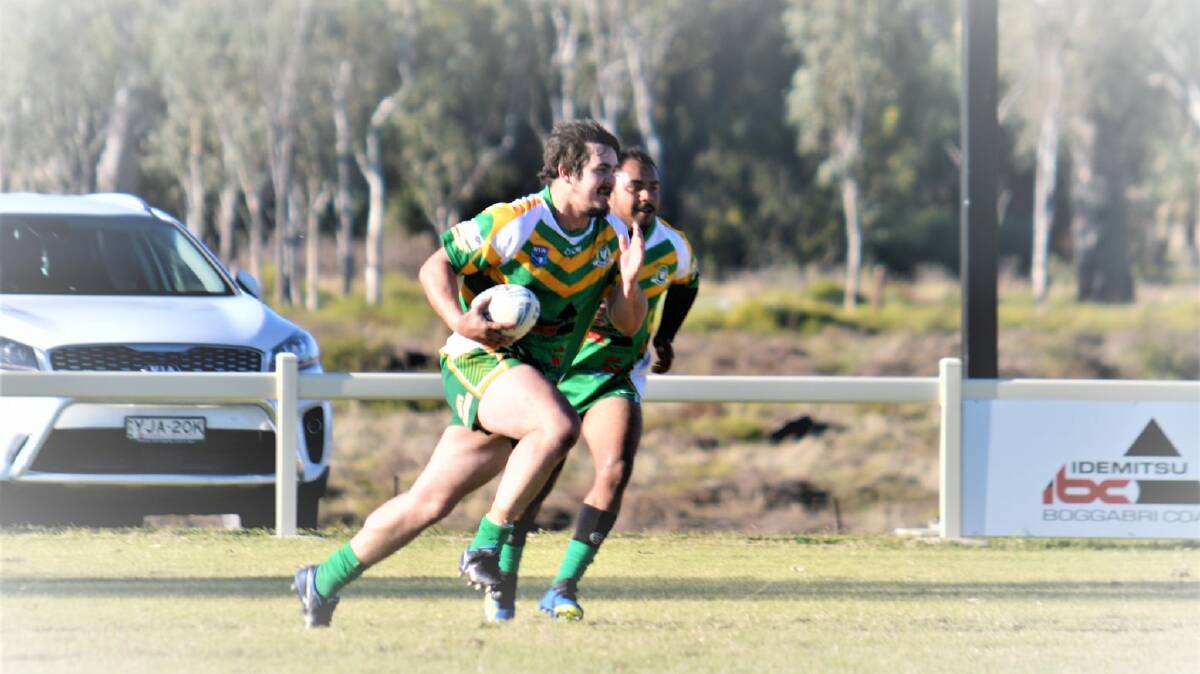 CHARGING: Boggabri's Nick Millar runs it up in Saturday's win over Dungowan Cowboys at Jubilee Oval, Boggabri. Photo: Sue Haire