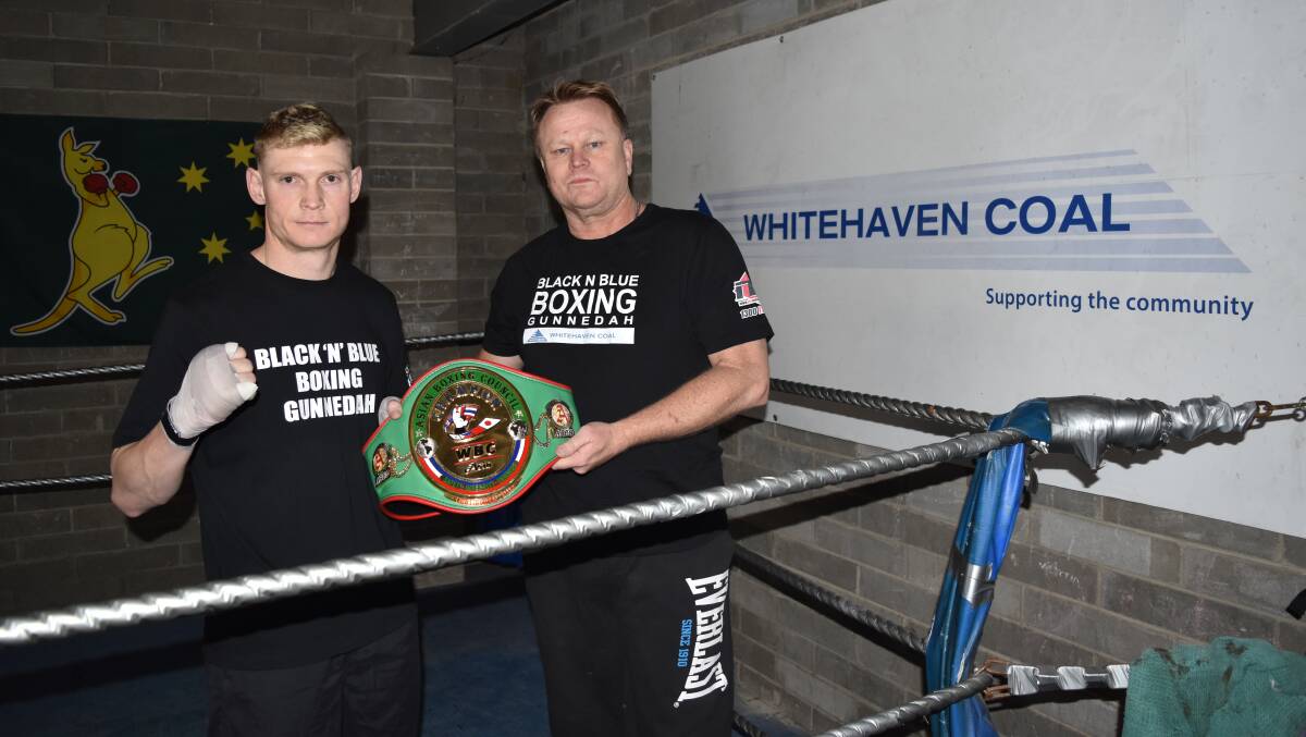 Wade Ryan and David Syphers at Black N Blue Boxing gym in Gunnedah. Photo: Ben Jaffrey