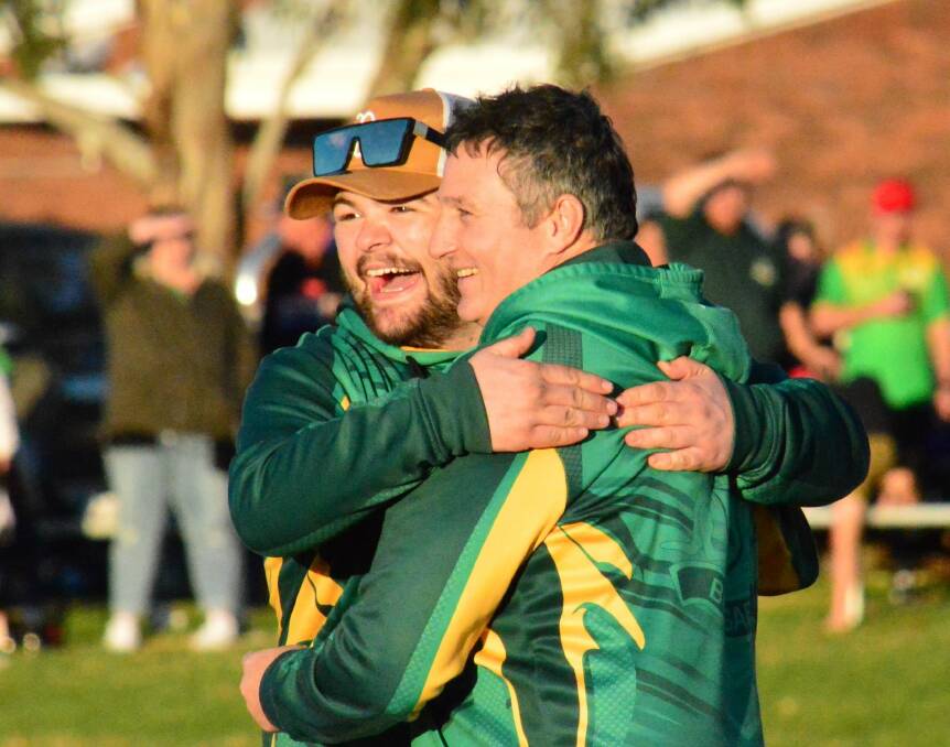 YOU BEAUTY: Ben Burns (left) and Shane Rampling absorb the joy ripple. Photo: Sue Haire