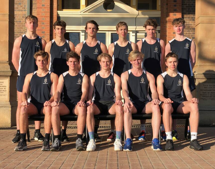 FRONT AND CENTRE: Gunnedah athletes James OBrien (front far left) and Sam Jones (front centre) competed for the Armidale School at the AAGPS Championship. Photo: Supplied