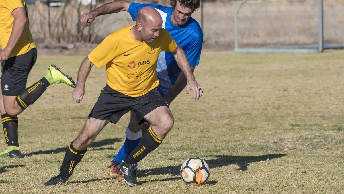 ON SONG: Gunnedah FC player-coach Andy Cygan bagged a doubled in a 5-1 first-grade win over Mushies. 