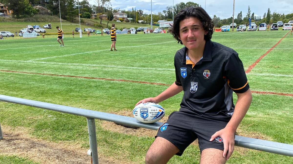 BIG GAME: Logan Spinks with the game ball after being named the side's player of the match in Armidale. Photo: Supplied
