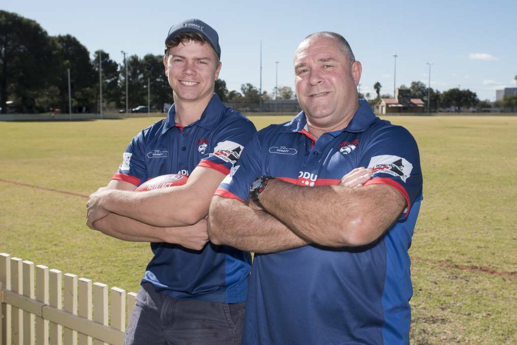 LEADERSHIP TEAM: Maher and Meagher ahead of last season's grand final defeat of the Nomads. Photo: Peter Hardin 210819PHA009