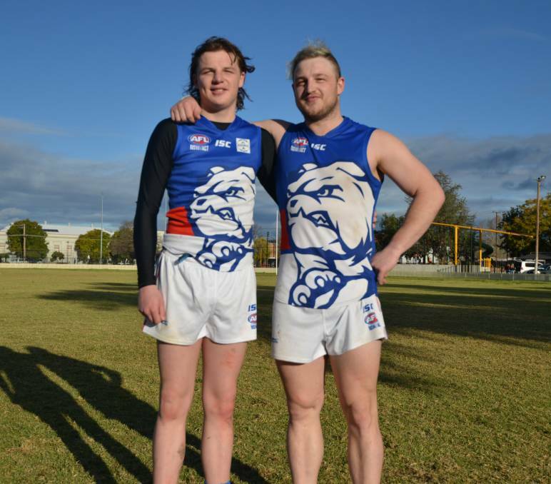 DOUBLE IMPACT: Josh and Jaydon after their Bulldogs debuts, in round two at Wolseley Oval. Photo: Mark Bode