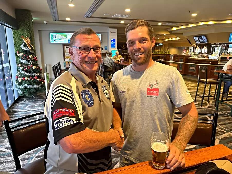 Werris Creek coach Rocky Stewart welcomes Mitch Doring to the club at Wests League Club on November 24, 2023. File picture supplied