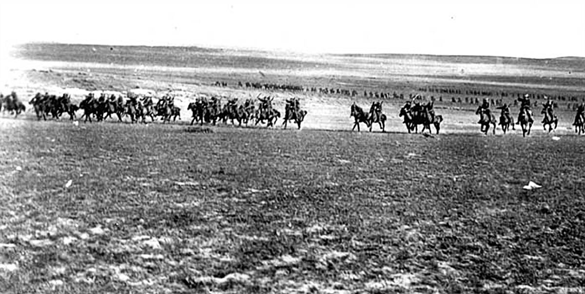 Historic charge: The 4th and 12th Australian Light Horse rode into history at Beersheba 100 years ago.