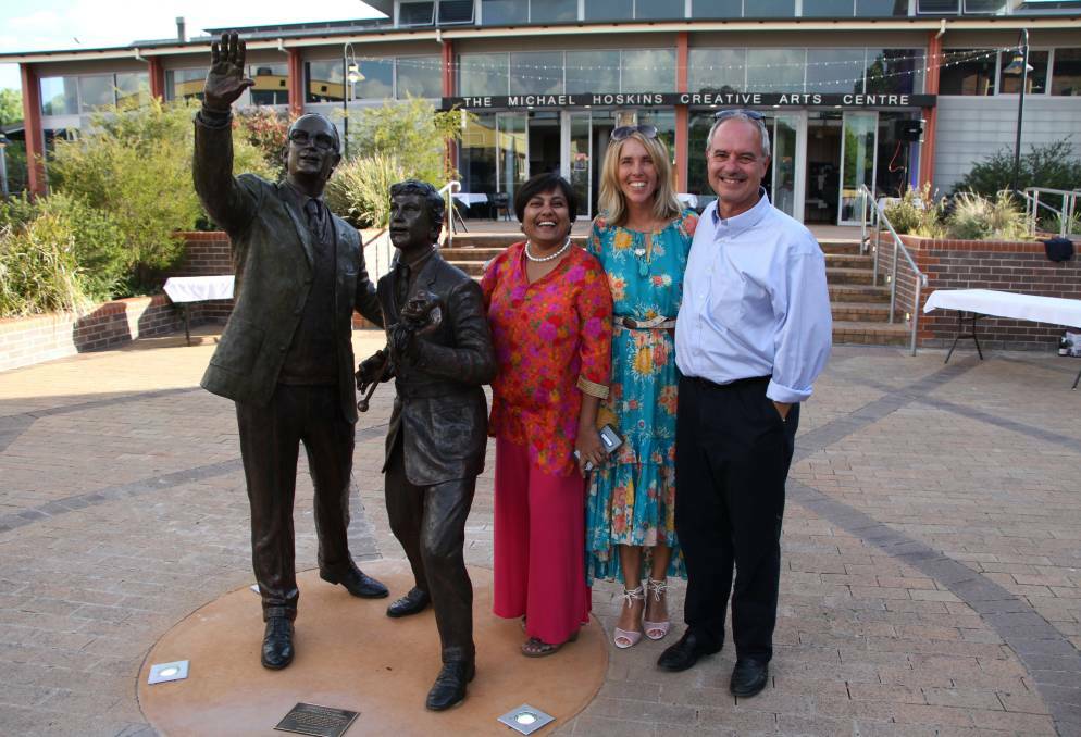 WHAT A WORK: Gunnedah sculptor Tanya Bartlett (centre) with Ami Davieand Mike Hoskins who commissioned her to create a work to inspire learning in Armidale.