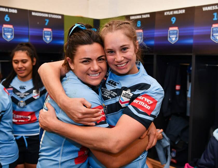 Head-to-head: Millie Boyle and Kezie Apps were inseparable as part of the NSW Origin squad, but will line up as opposition in the opening round of the NRWL this weekend. Picture: NRL Photos. 