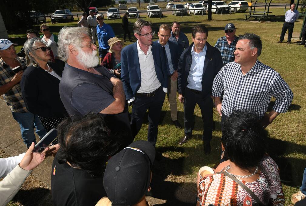 HAND OVER: Mitchum Neave asked Deputy Premier John Barilaro to hand over land that would have been the Shenhua mine to be managed by a Local Aboriginal Land Council on behalf of its traditional owners. Photo: Gareth Gardner 