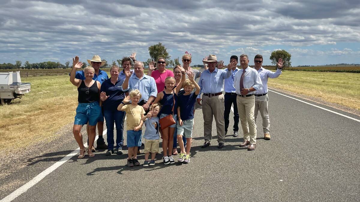 CELEBRATING: Gunnedah Shire Mayor Jamie Chaffey, State Member for Tamworth Kevin Anderson and Federal Member for Parkes Mark Coulton were joined by members of the community to celebrate the completion of the Grain Valley Road upgrade between Mullaley and Boggabri. Photo: Supplied