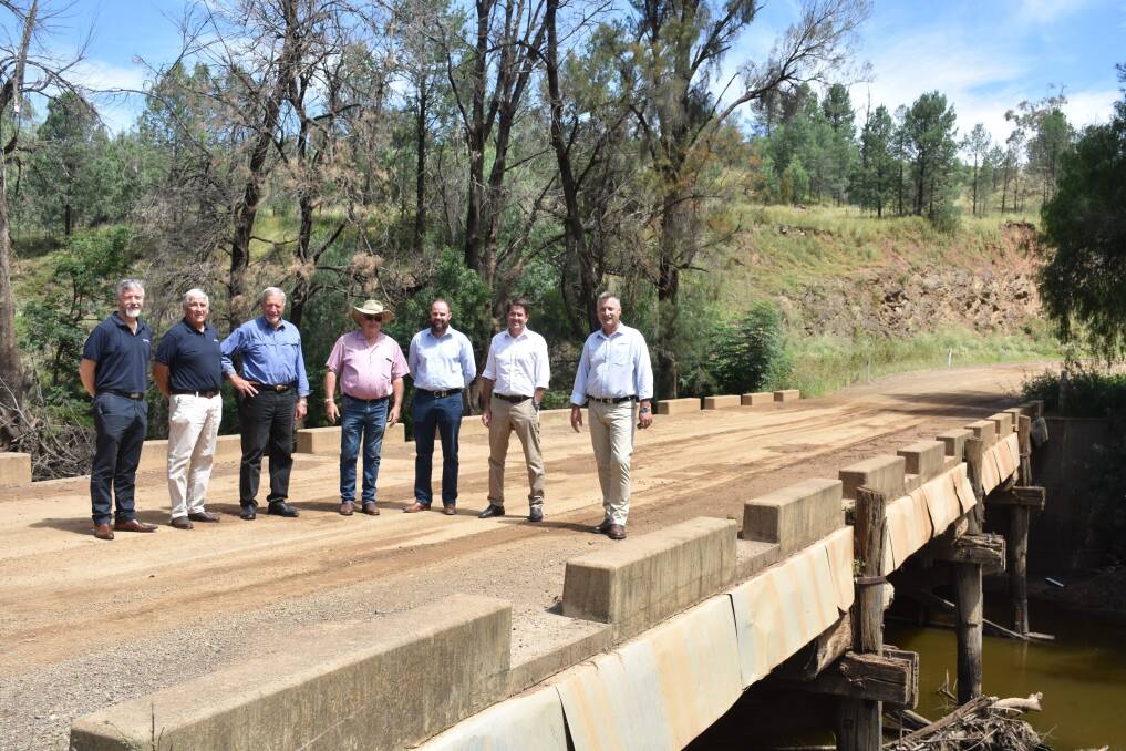Gunnedah Shire Council general manager Eric Groth, councillors Rob Hooke, Owen Hasler and John Campbell, director infrastructure services Jeremy Bartlett, Tamworth MP Kevin Anderson and Gunnedah mayor Jamie Chaffey. Photo: Supplied 
