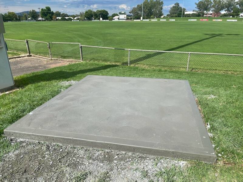 The concrete slab has been laid at Kitchener Oval for the bench and plaque that will honour Heath King. Photo: Supplied 