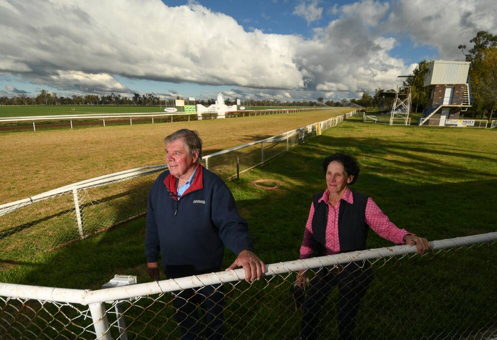 LOOKING FORWARD: Gunnedah Jockey Club's Lyn Tongue and Kevin Edmonds at the Riverside Racecourse in July 2020. Photo: Gareth Gardner