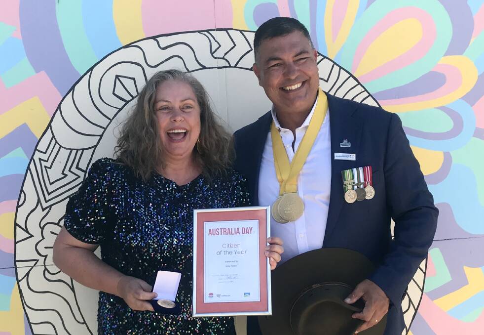 PROUD MOMENT: Liverpool Plains Shire Citizen of the Year Sally Alden with Australia Day Ambassador and Kamilaroi man, Ben Farinazzo at Tuesday's awards ceremony.