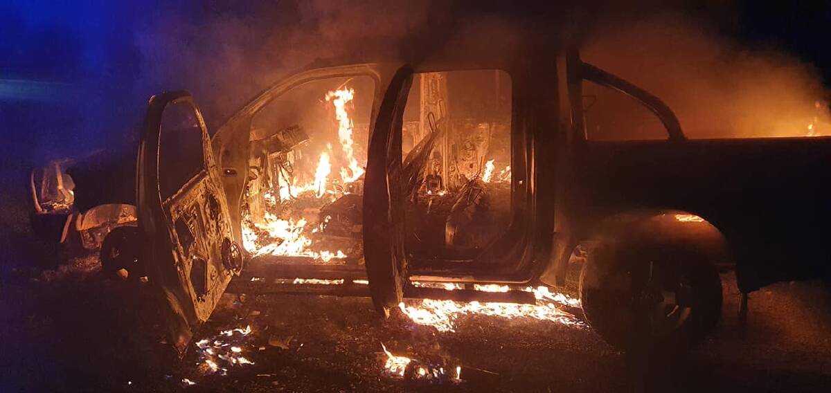 CLOSE CALL: Gunnedah Fire and Recue crew attended a car fire at Nea silos on Tuesday which was burning close to adjacent bushland. Photo: Fire and Rescue NSW Station 314 Gunnedah 
