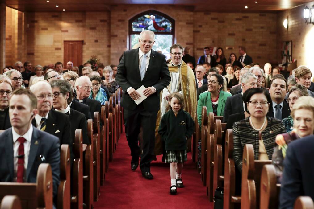 Prime Minister Scott Morrison arrives at St Paul's Anglican Church for an Ecumenical Service to commemorate the commencement of Parliament for 2019. Picture: Alex Ellinghausen