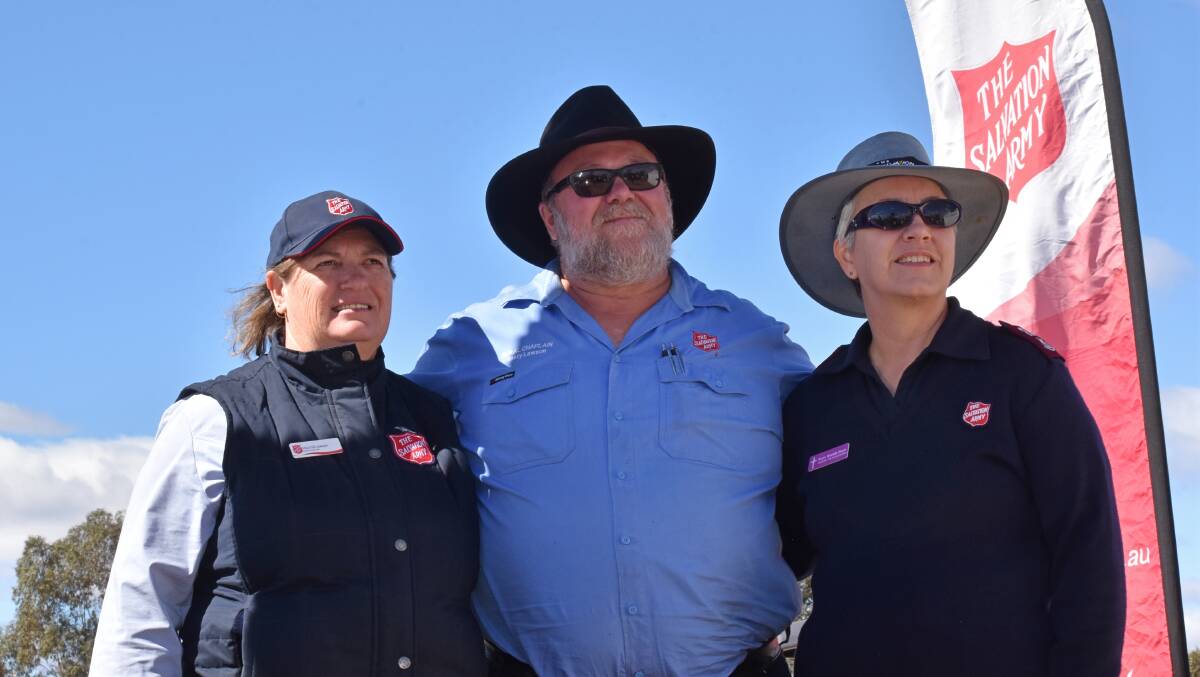RESILIENT: Salvation Army rural chaplains Di and Rusty Lawson, and Brenda Stace at AgQuip. Photo: Ben Jaffrey