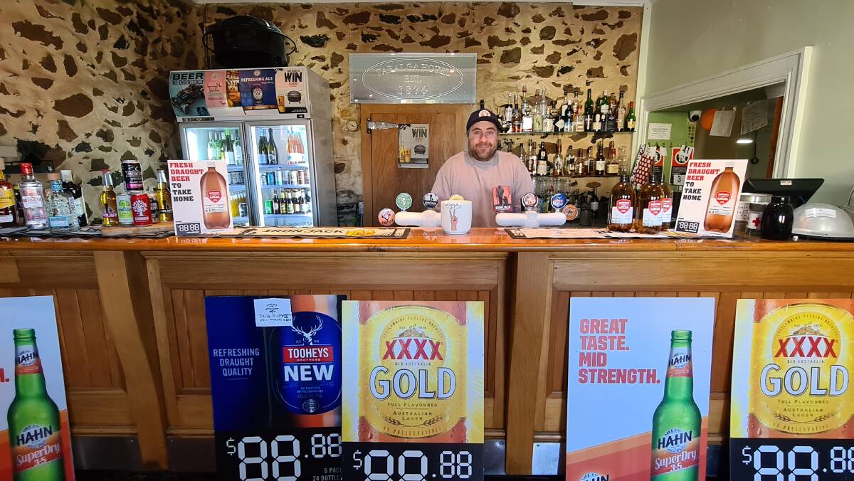 Phil Anderson at Taralga Pub - a pub with plenty of beer, but no patrons allowed until COVID-19 restrictions are finally eased.