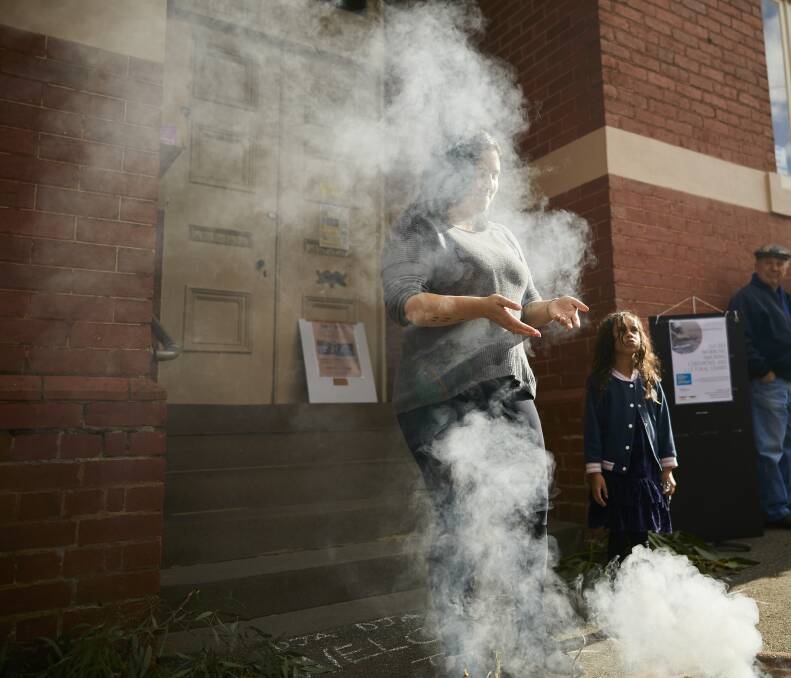 CULTURE: Raquel Kerr of the Dja Dja Wurrung Aboriginal Clans Corporation during a smoking ceremony marking the end of Reconciliation Week in Daylesford in 2017. Photo: Luka Kauzlaric