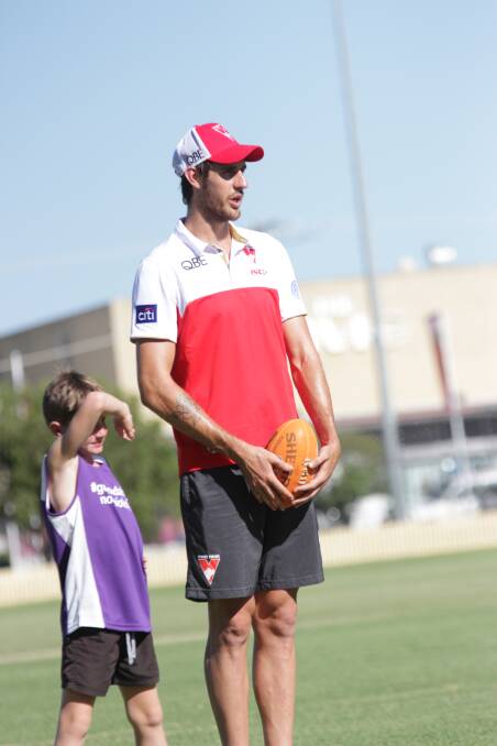 Home's where the heart is: Sydney Swans ruckman Sam Naismith was home in Gunnedah on Monday as part of the AFL club's community camp. Photo: Sam Woods