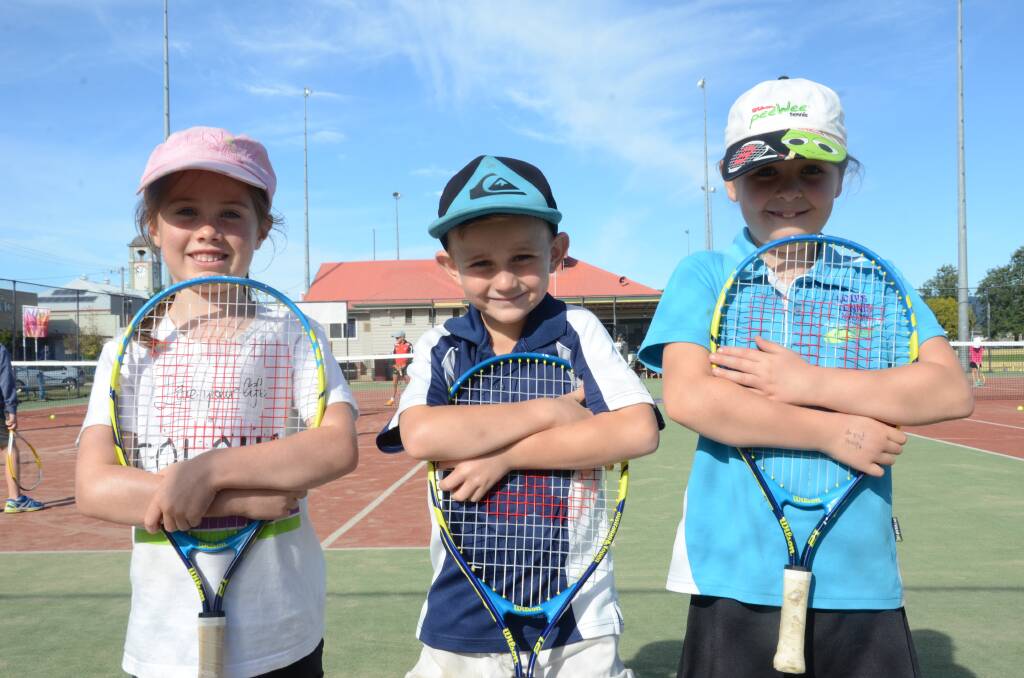 Fun times: Gunnedah Junior Tennis players Lila Mortimer, Ted Sheedy and Chelsea Budden are excited about the new Instacomp format being adopted. Photo: Ashley Gardner