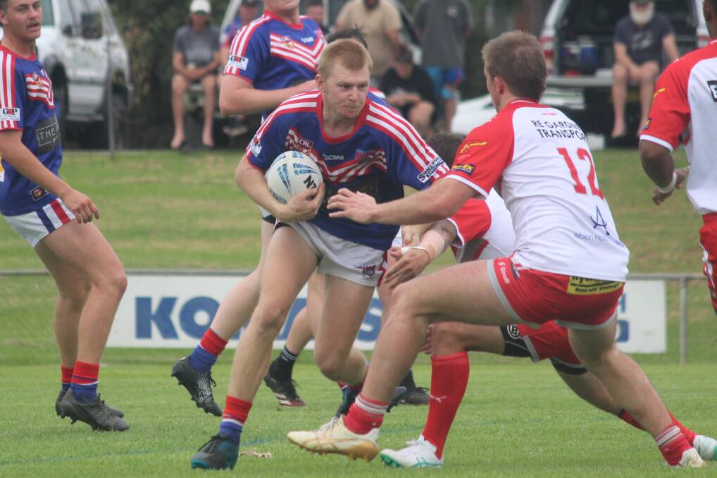 Muller takes a hit-up during Gunnedah's successful trial on Saturday. Picture by Zac Lowe.