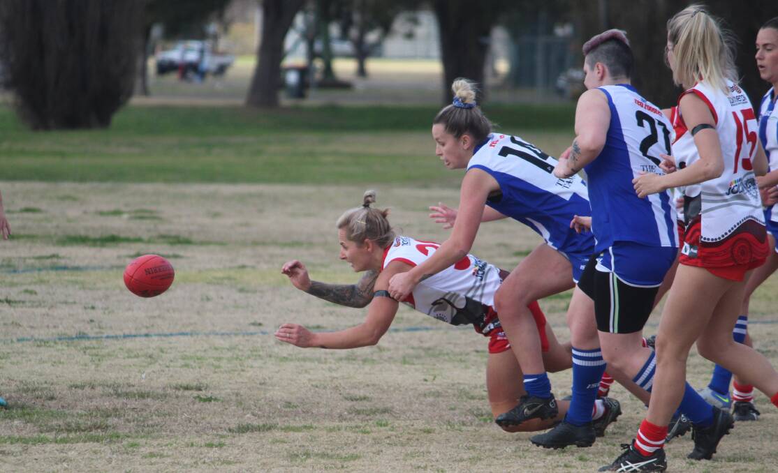 The Swans and Kangaroos women have produced engaging battles this year, but can the women in blue buck the trend of the first two derby clashes this weekend? Picture by Zac Lowe.