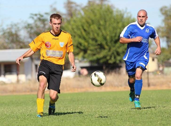 Leading by example: Captain Matt Williams shrugged off injury to step in for the injured Wellington Sardinha and help Gunnedah FC turn the tables on Kootingal.