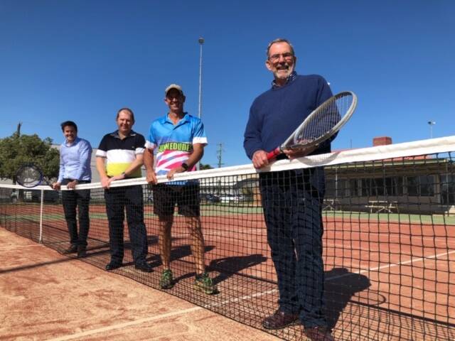 Hitting a winner: Member for Tamworth Kevin Anderson with Alex Stuart, Craig Louis and Gunnedah Tennis Club President, Robert White. The club has received a $15,000 Local Sports Grant. Photo: Supplied