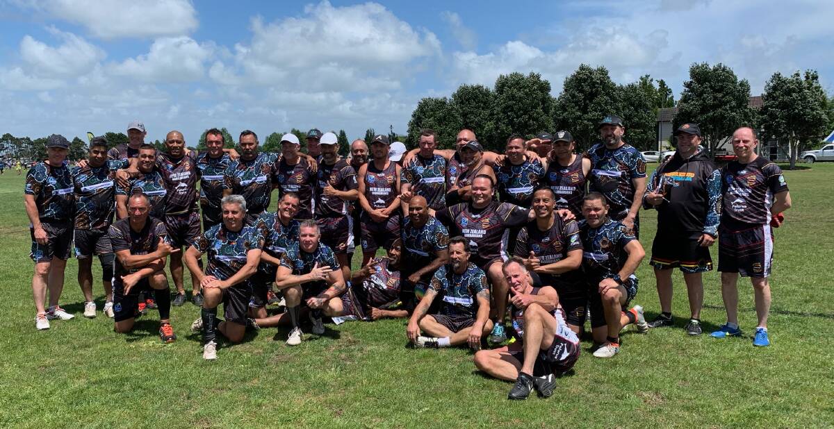 Silver lining: The Australian indigenous men's over-50s side with their New Zealand Barbarians compatriots after the Oceania Cup final. 