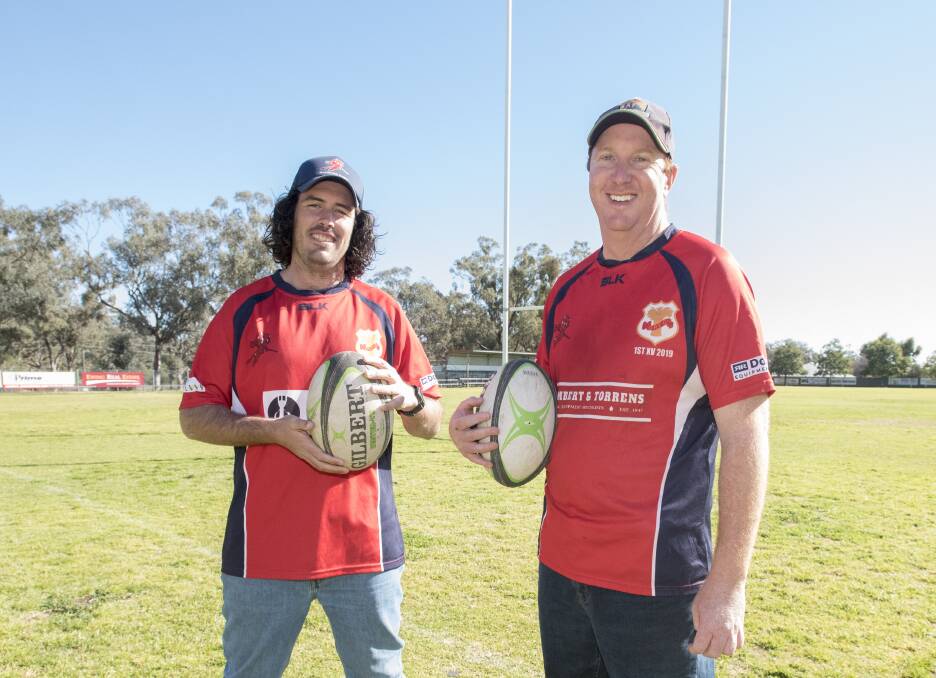 Exciting time: Gunnedah second grade skipper Lincoln Stewart (left) and first grade counterpart Matt Roseby can't wait to run out in the red and blue onto Gunnedah Rugby Park on Saturday . Photo: Peter Hardin