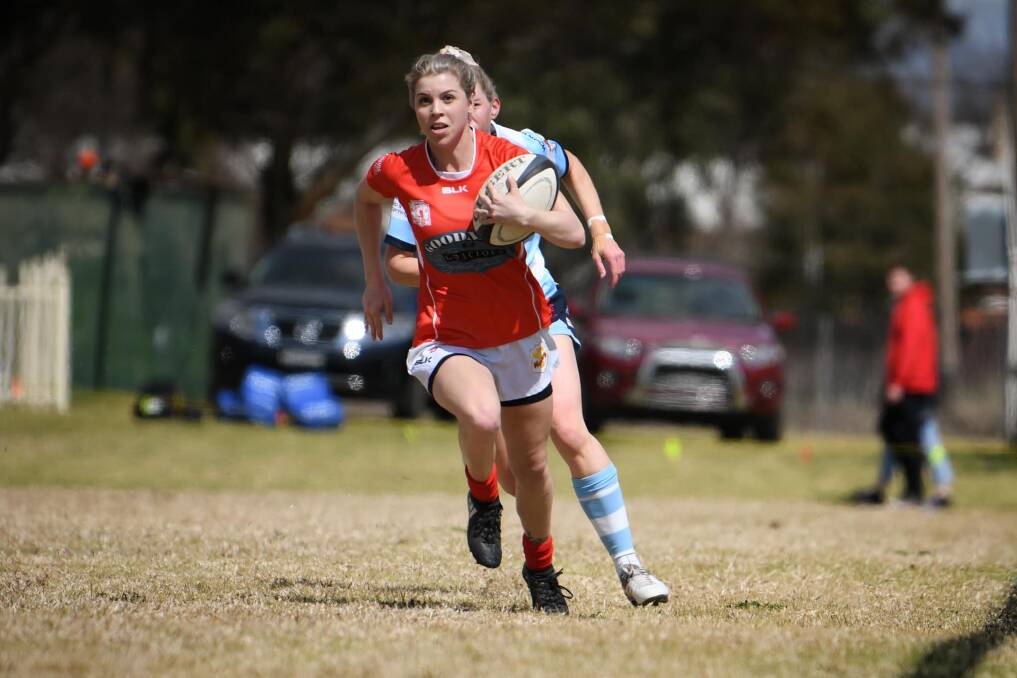 Stephanie Lennon crossed for a double for Gunnedah in their minor semi-final win over Quirindi on Saturday. Picture by Sarah Stewart