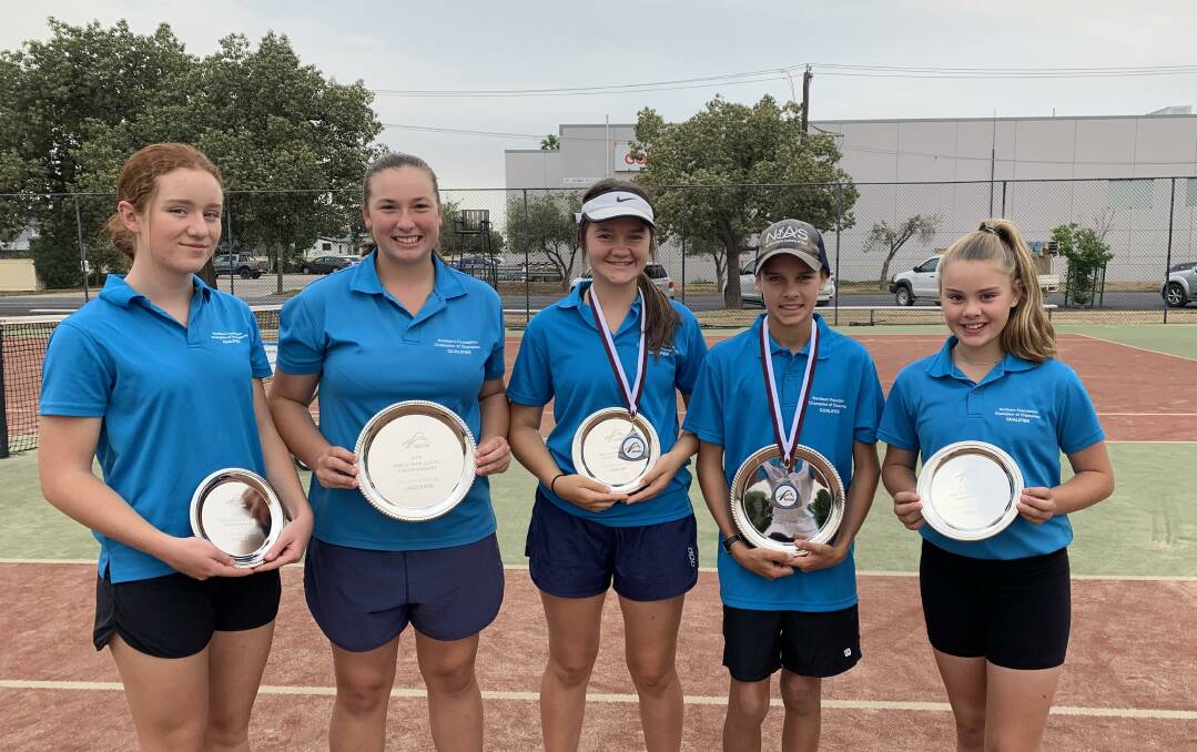 Aceing the competition: (L-R) Shaylee Martin, Isabelle Moore, Lucy Gainsford, Mason Louis and Amarni Louis with the spoils of their efforts at the NSW Closed Championships.