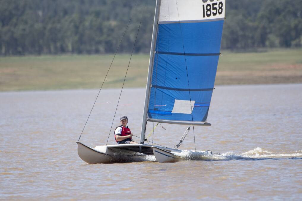 Next generation: Up-and-coming junior Willow Tree sailor Tim Cadlick on the water. Photo: Peter Hardin 220320PHB064