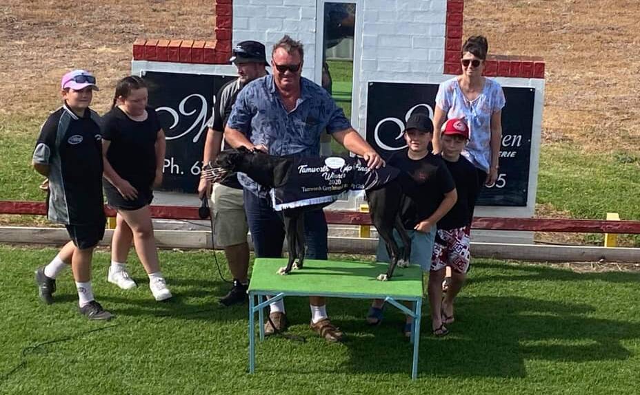 Classy run: The Curlewis-trained Murphey proved too good in Saturday's Mikeloren Patisserie Tamworth Cup. Photo: Tamworth Greyhound Racing Club Facebook.