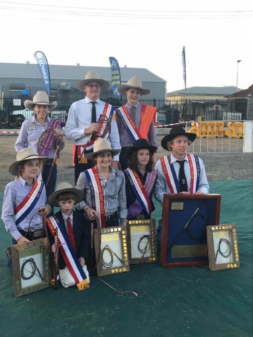 Daniel (front, right) and Steve (back, middle) both placed in Casino Beef Week's whipcracking competitions. Photo: supplied