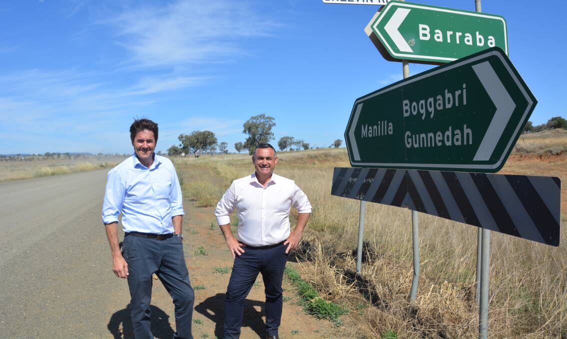 Tamworth MP Kevin Anderson and NSW deputy premier John Barilaro on Rangari Road. Photo: Jessica Worboys