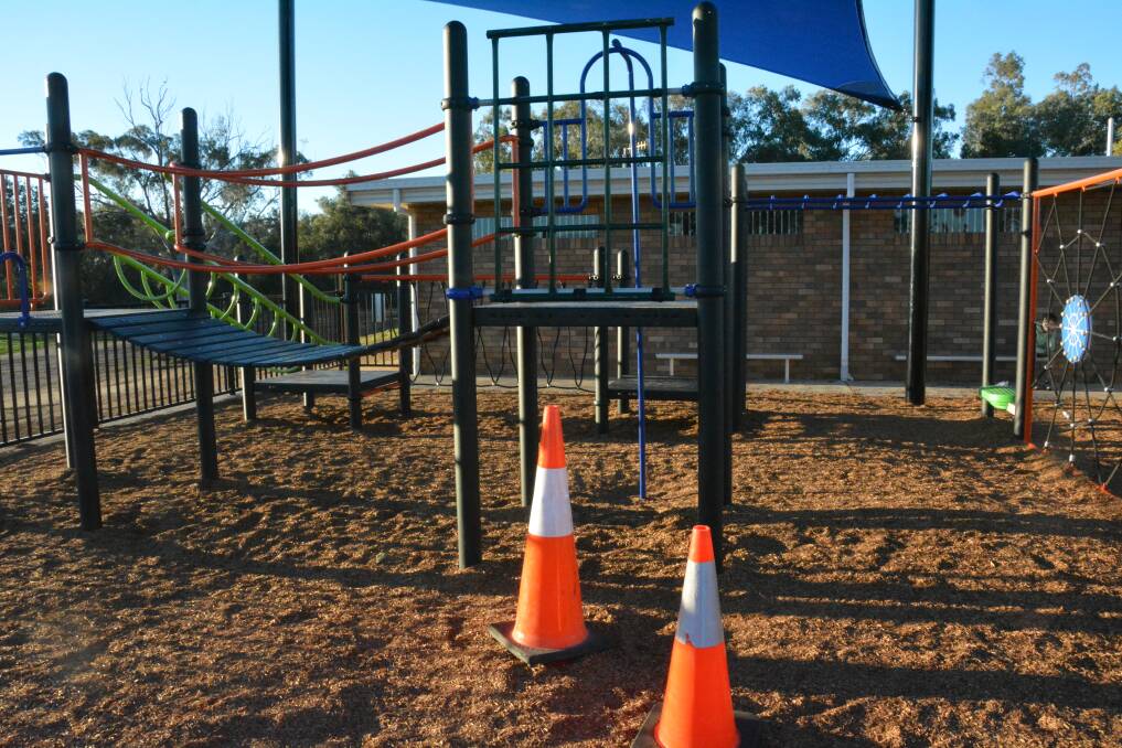 Witches hat replace the vandalised slide at Donnelly Playing Fields. Photo: Jessica Worboys