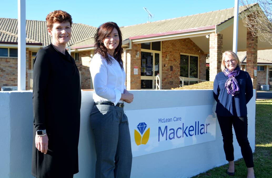 McLean Care Mackellar's chief executive officer Sue Thomson, general manager residential services Sarah Wade, and home and community services manager Rose Wild at the Apex Road campus. Photo: Jessica Worboys