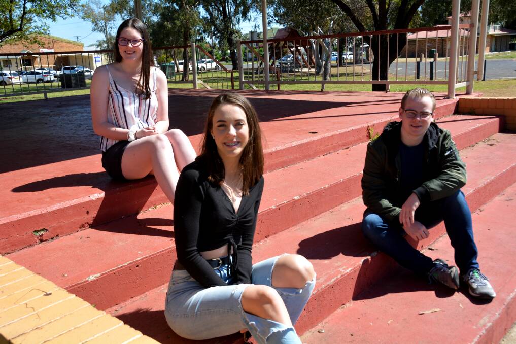 Gunnedah High School's Maddie Coombs with St Mary's College students Emma Jerrett and Deagan Marchant. Photo: Jessica Worboys