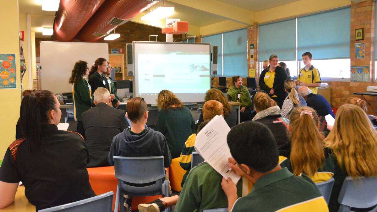 One of Gunnedah High School's Youth Frontiers groups presents its ideas to peers and community members. Photo: Jessica Worboys