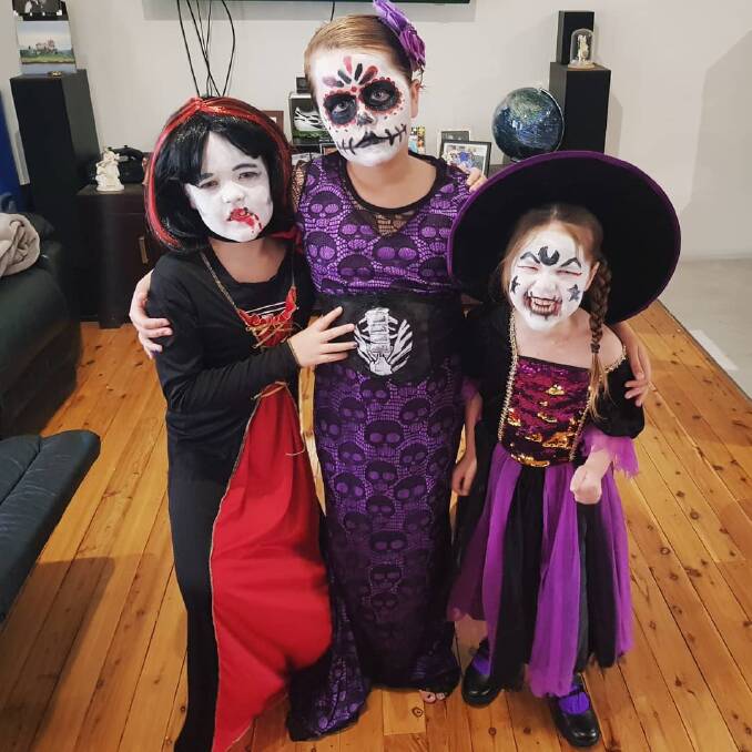 Annie, Jazzy, and Lexie Martin during Halloween in 2019. Photo: supplied